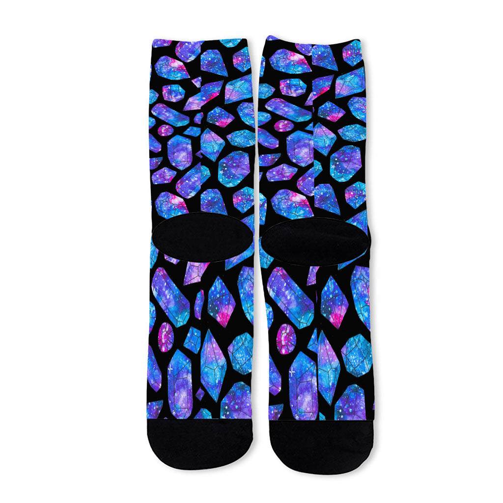 Blue Crystal Cosmic Galaxy Space Print Long Socks