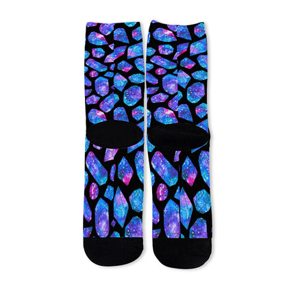 Blue Crystal Cosmic Galaxy Space Print Long Socks