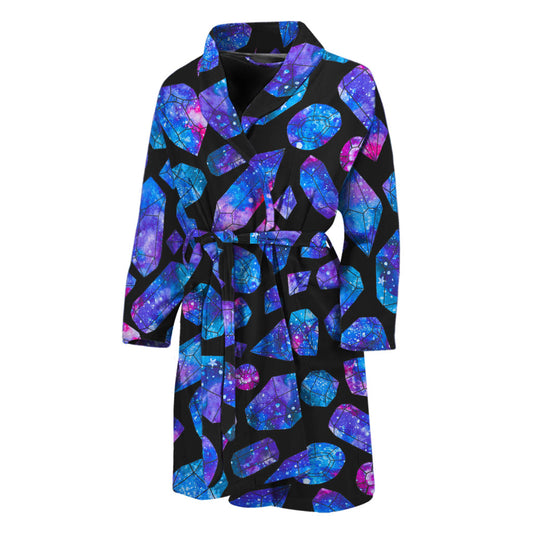 Blue Crystal Cosmic Galaxy Space Print Men's Bathrobe