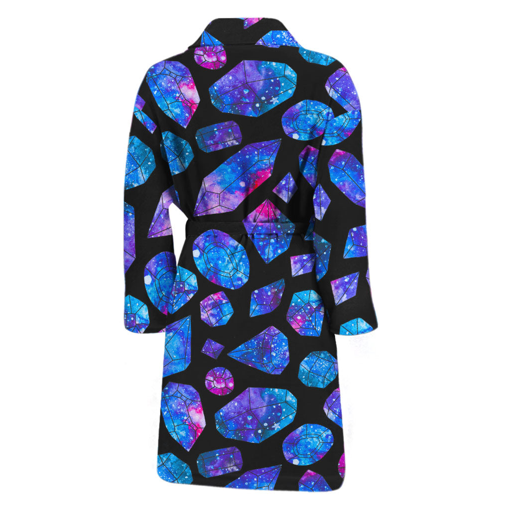 Blue Crystal Cosmic Galaxy Space Print Men's Bathrobe