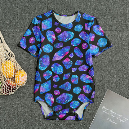 Blue Crystal Cosmic Galaxy Space Print Men's Bodysuit