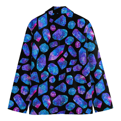 Blue Crystal Cosmic Galaxy Space Print Men's Cotton Blazer