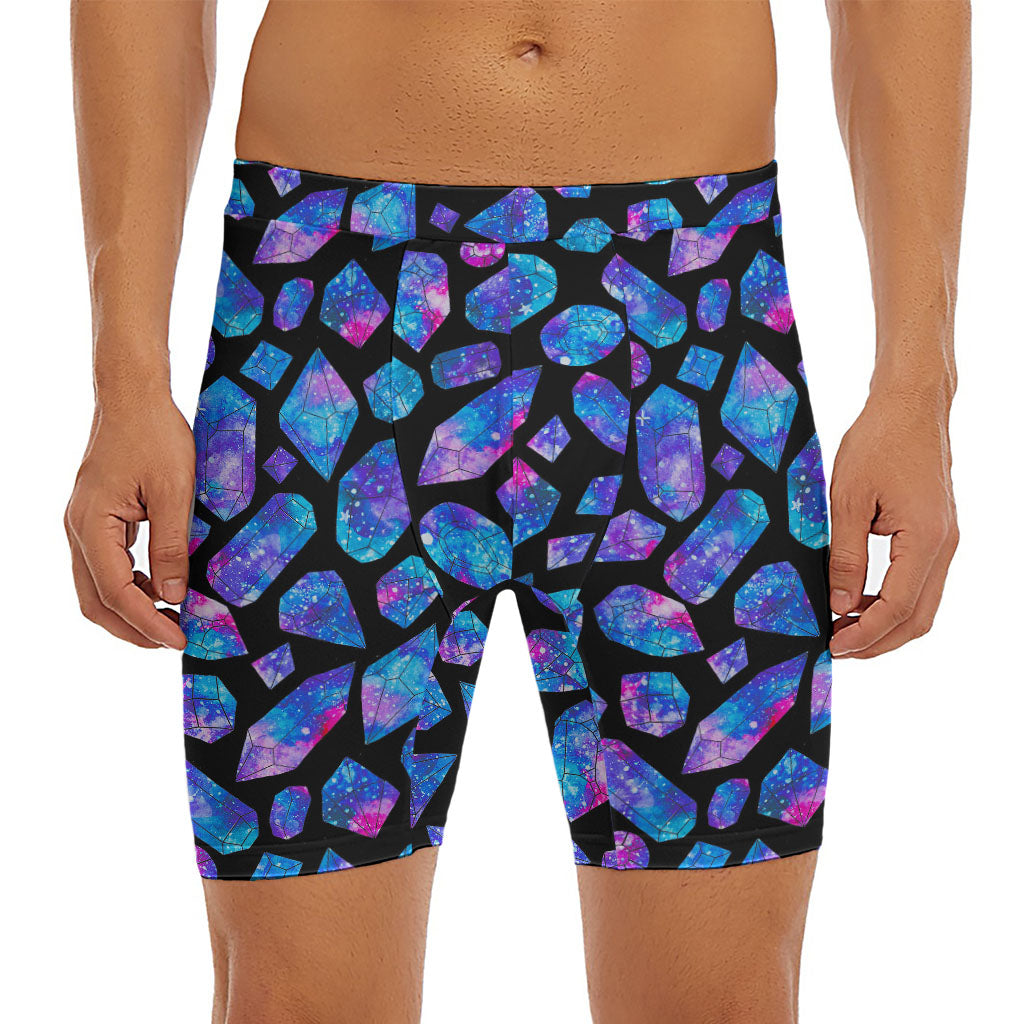 Blue Crystal Cosmic Galaxy Space Print Men's Long Boxer Briefs