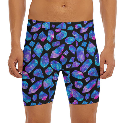 Blue Crystal Cosmic Galaxy Space Print Men's Long Boxer Briefs