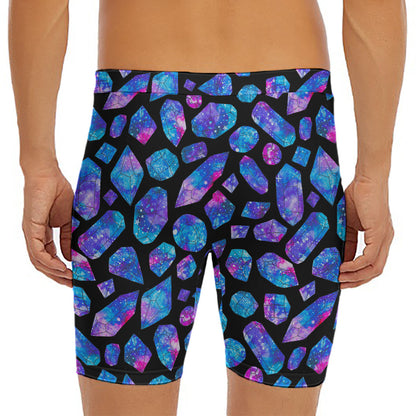 Blue Crystal Cosmic Galaxy Space Print Men's Long Boxer Briefs