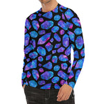 Blue Crystal Cosmic Galaxy Space Print Men's Long Sleeve Rash Guard