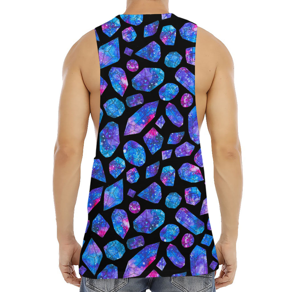Blue Crystal Cosmic Galaxy Space Print Men's Muscle Tank Top