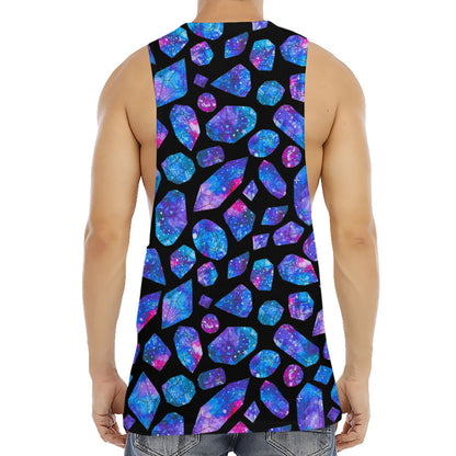 Blue Crystal Cosmic Galaxy Space Print Men's Muscle Tank Top