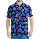 Blue Crystal Cosmic Galaxy Space Print Men's Polo Shirt