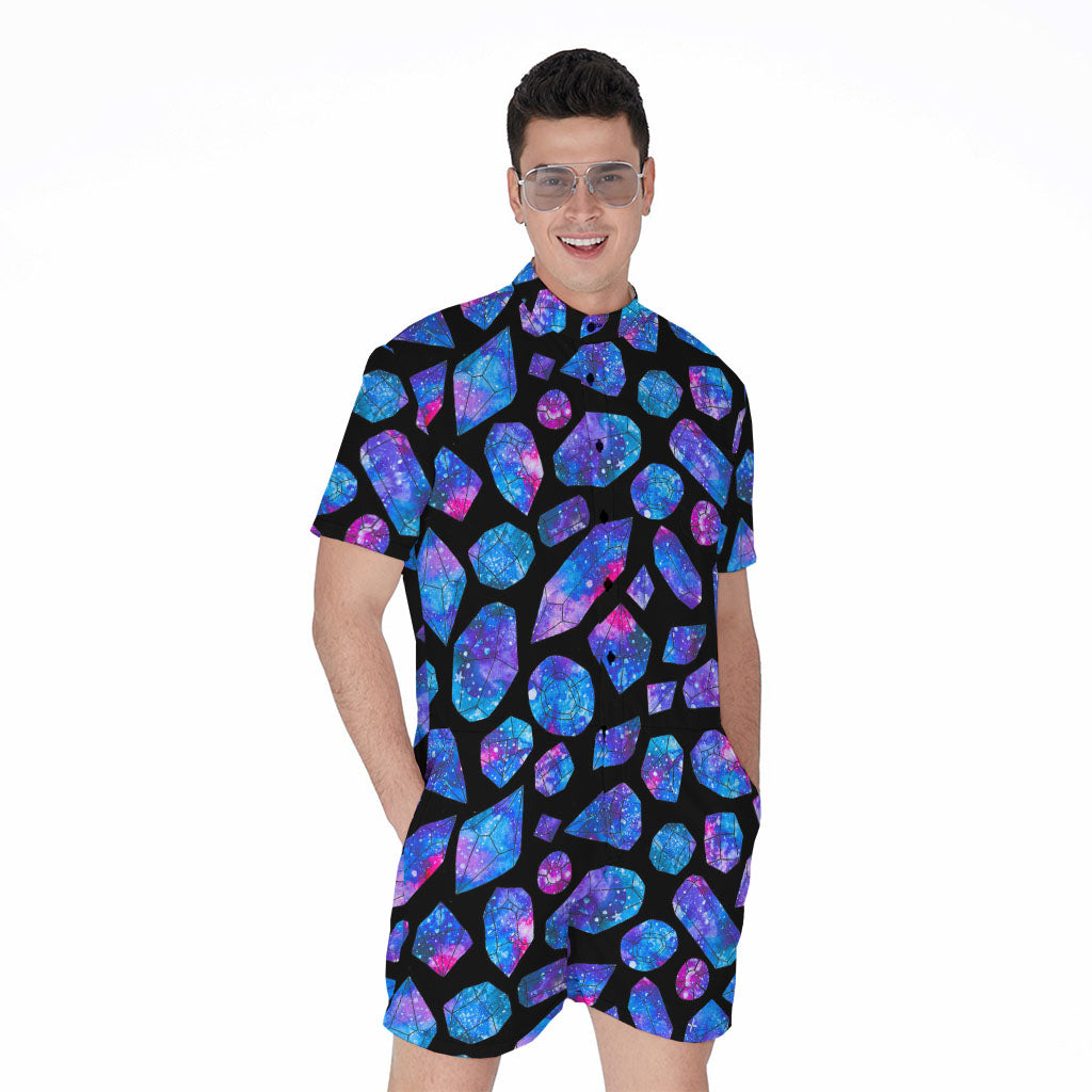 Blue Crystal Cosmic Galaxy Space Print Men's Rompers