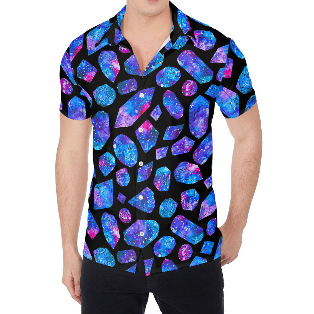 Blue Crystal Cosmic Galaxy Space Print Men's Shirt