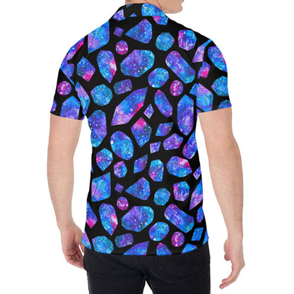 Blue Crystal Cosmic Galaxy Space Print Men's Shirt