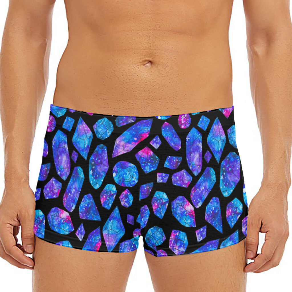 Blue Crystal Cosmic Galaxy Space Print Men's Short Boxer Briefs
