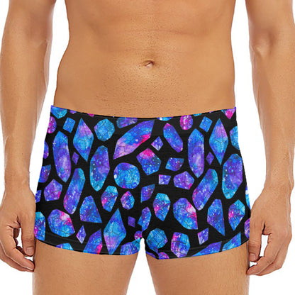 Blue Crystal Cosmic Galaxy Space Print Men's Short Boxer Briefs