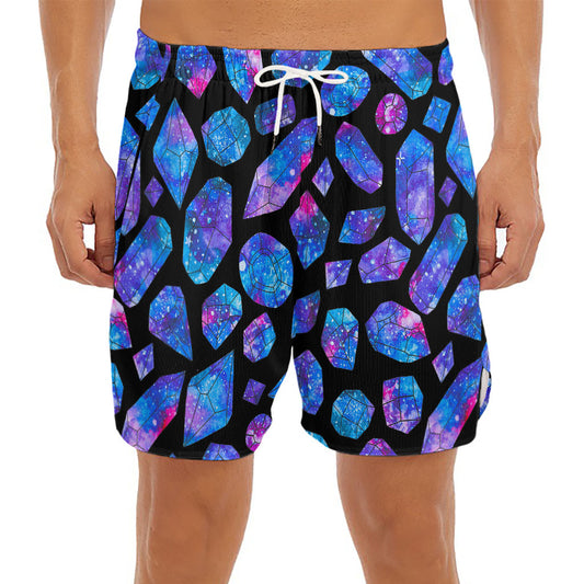 Blue Crystal Cosmic Galaxy Space Print Men's Split Running Shorts