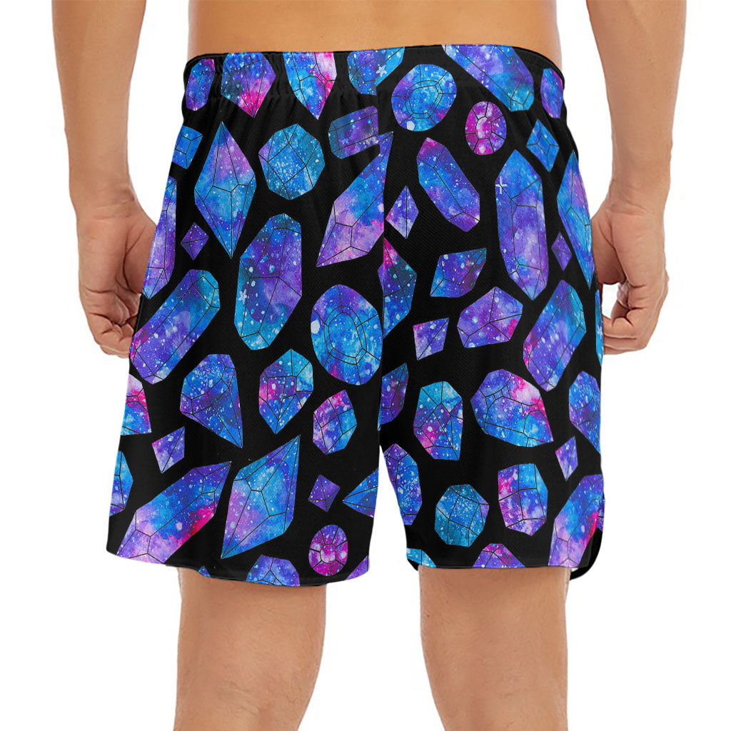 Blue Crystal Cosmic Galaxy Space Print Men's Split Running Shorts