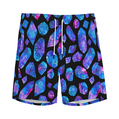 Blue Crystal Cosmic Galaxy Space Print Men's Sports Shorts