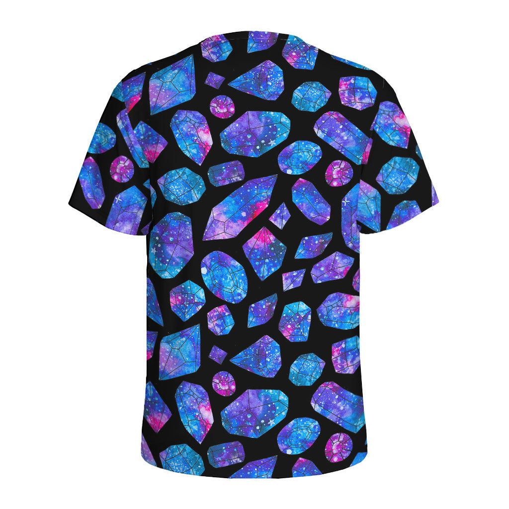Blue Crystal Cosmic Galaxy Space Print Men's Sports T-Shirt