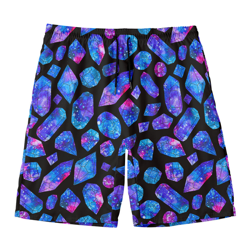 Blue Crystal Cosmic Galaxy Space Print Men's Swim Trunks
