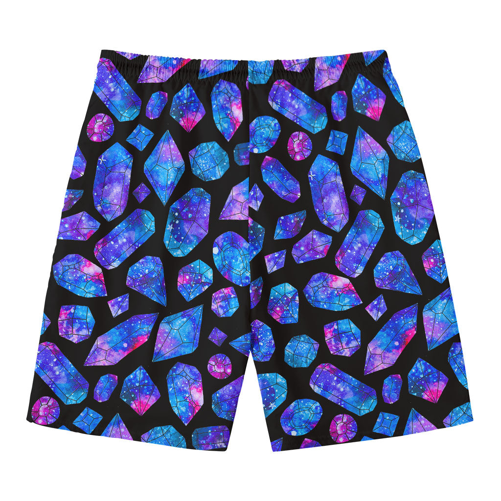 Blue Crystal Cosmic Galaxy Space Print Men's Swim Trunks