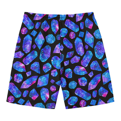 Blue Crystal Cosmic Galaxy Space Print Men's Swim Trunks