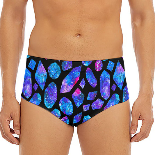 Blue Crystal Cosmic Galaxy Space Print Men's Triangle Swim Briefs