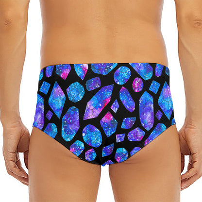 Blue Crystal Cosmic Galaxy Space Print Men's Triangle Swim Briefs