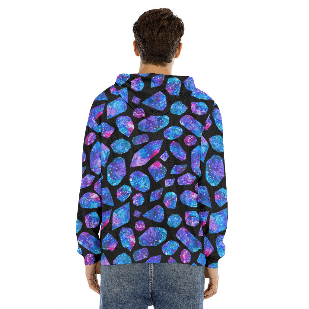 Blue Crystal Cosmic Galaxy Space Print Men's Velvet Pullover Hoodie