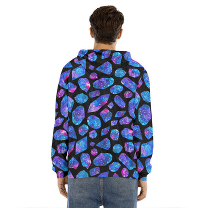 Blue Crystal Cosmic Galaxy Space Print Men's Velvet Pullover Hoodie