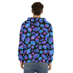 Blue Crystal Cosmic Galaxy Space Print Men's Velvet Pullover Hoodie
