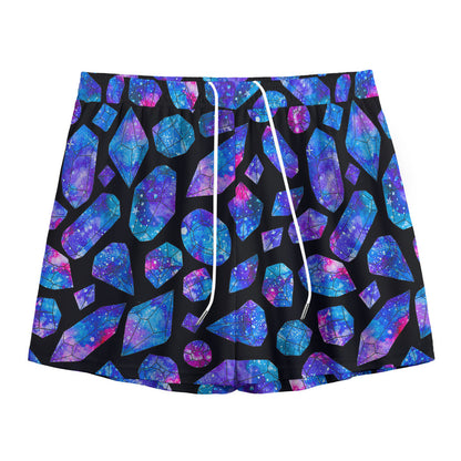 Blue Crystal Cosmic Galaxy Space Print Mesh Shorts