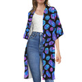 Blue Crystal Cosmic Galaxy Space Print Open Front Beach Cover Up