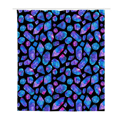 Blue Crystal Cosmic Galaxy Space Print Polyester Shower Curtain