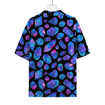 Blue Crystal Cosmic Galaxy Space Print Rayon Hawaiian Shirt