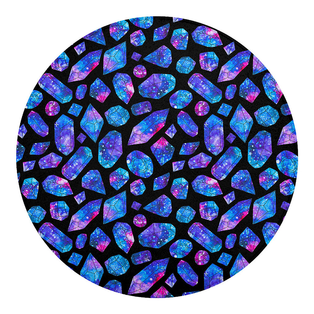 Blue Crystal Cosmic Galaxy Space Print Round Blanket