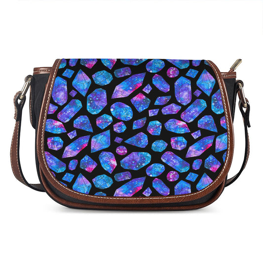 Blue Crystal Cosmic Galaxy Space Print Saddle Bag