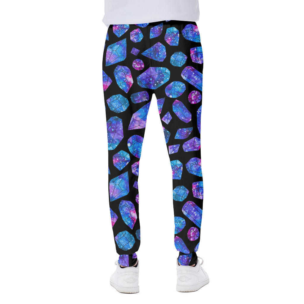 Blue Crystal Cosmic Galaxy Space Print Scuba Joggers