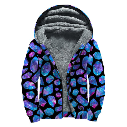 Blue Crystal Cosmic Galaxy Space Print Sherpa Lined Zip Up Hoodie