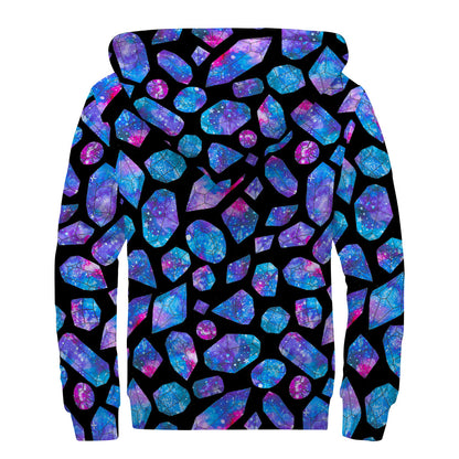 Blue Crystal Cosmic Galaxy Space Print Sherpa Lined Zip Up Hoodie