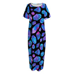 Blue Crystal Cosmic Galaxy Space Print Short Sleeve Long Nightdress