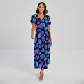 Blue Crystal Cosmic Galaxy Space Print Short Sleeve Maxi Dress