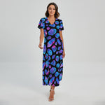 Blue Crystal Cosmic Galaxy Space Print Short Sleeve Maxi Dress