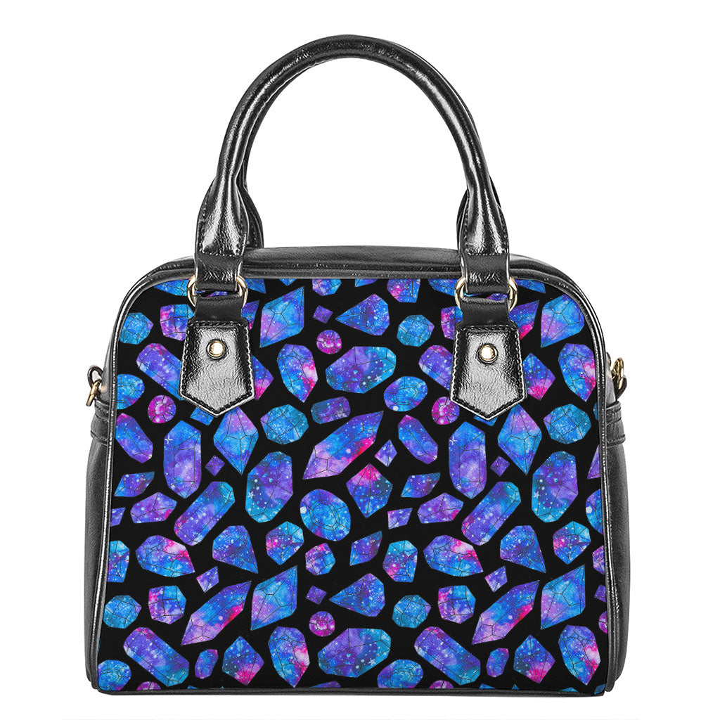Blue Crystal Cosmic Galaxy Space Print Shoulder Handbag