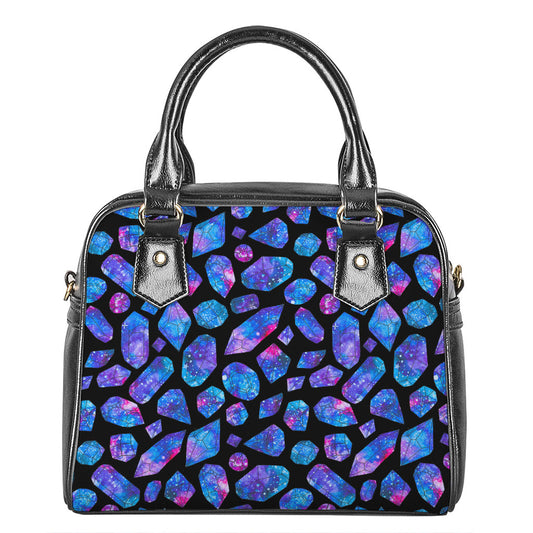 Blue Crystal Cosmic Galaxy Space Print Shoulder Handbag