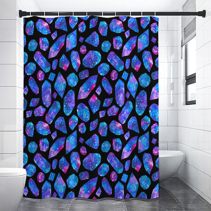 Blue Crystal Cosmic Galaxy Space Print Shower Curtain