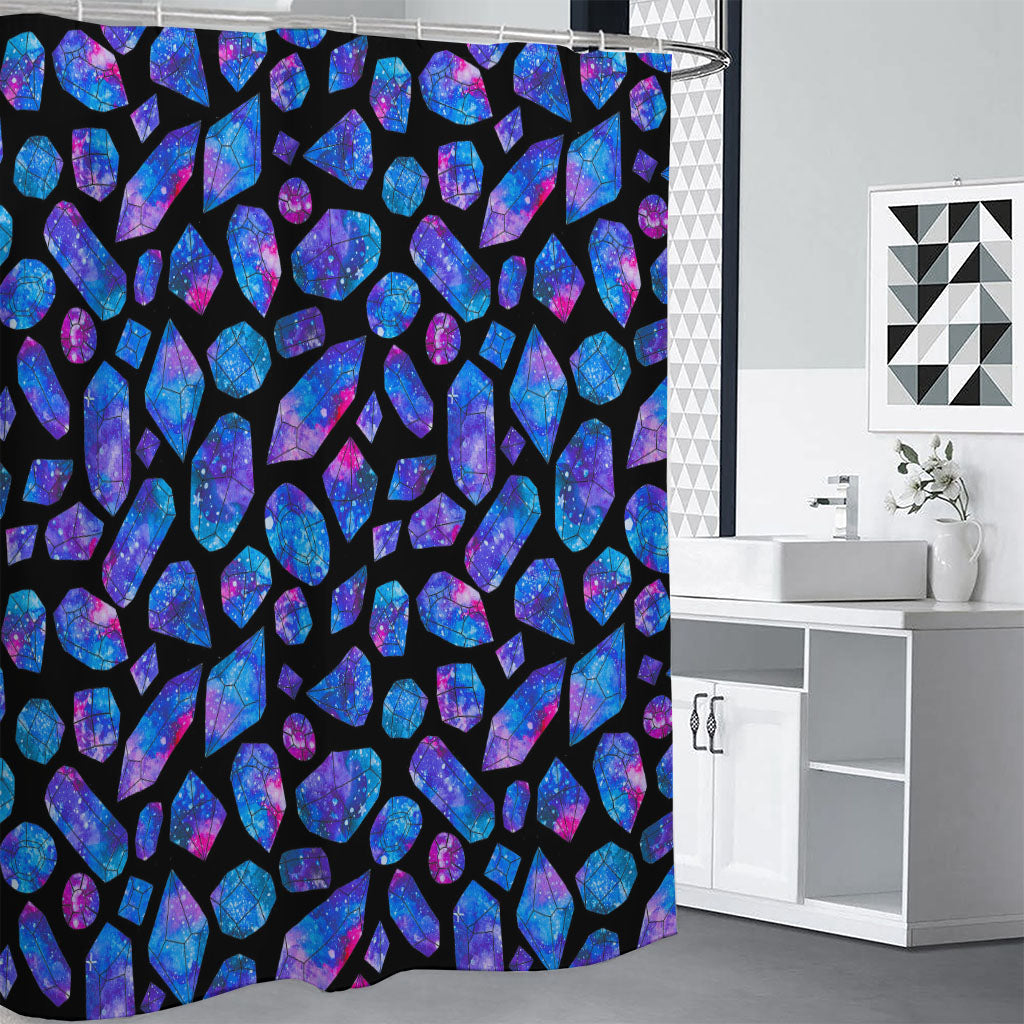 Blue Crystal Cosmic Galaxy Space Print Shower Curtain