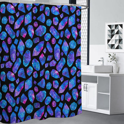 Blue Crystal Cosmic Galaxy Space Print Shower Curtain