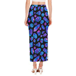 Blue Crystal Cosmic Galaxy Space Print Side Slit Maxi Skirt