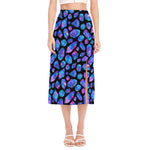 Blue Crystal Cosmic Galaxy Space Print Side Slit Midi Skirt
