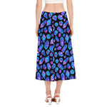 Blue Crystal Cosmic Galaxy Space Print Side Slit Midi Skirt
